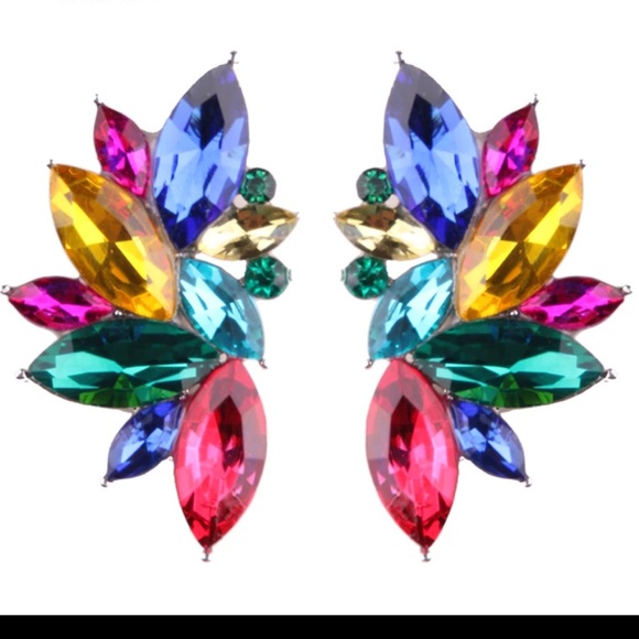 Hand Made Rainbow Colored Crystal Earring - Picture 1 of 3